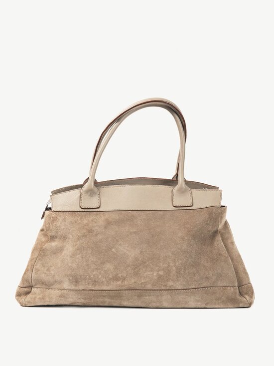 Brunello Cucinelli Taupe Suede Leather-Trim Handbag - Picture 4 of 11